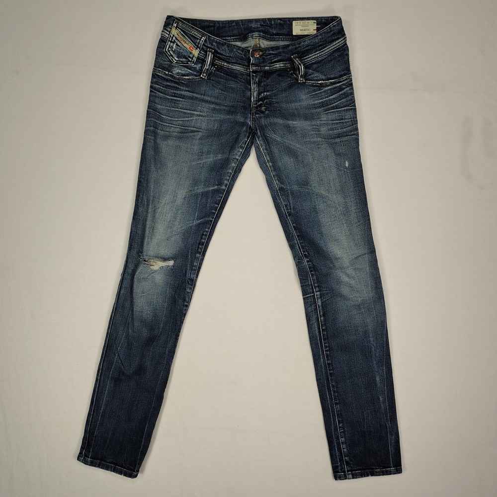 Diesel Matic Slim Skinny Jeans Womens 29x32 Dark Wash 008XT Studded Low Rise - Picture 1 of 12